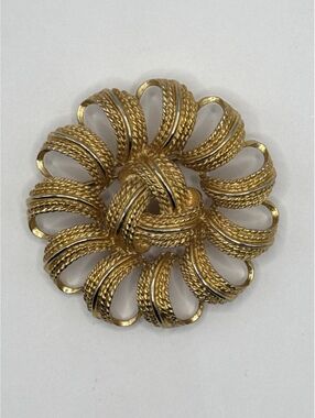 Vintage Monet Brooch Gold Silver Tone Textured Ribbon Loop Statement Pin 2.25”